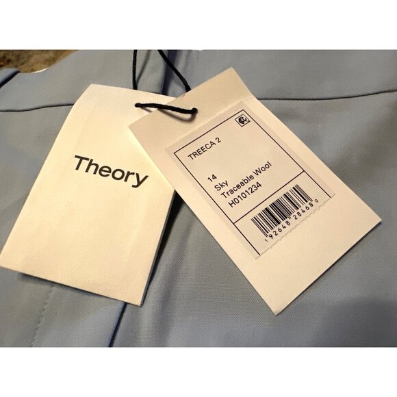 Theory Womens $245 Treeca 2 Slim-Fit Wool-Blend Cropped Pants Sky Blue UK14 US10 - Picture 4 of 11